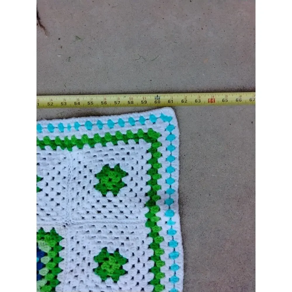Handmade Crochet Granny Square Afghan Lap/sofa Blanket 60x45” Green Blue